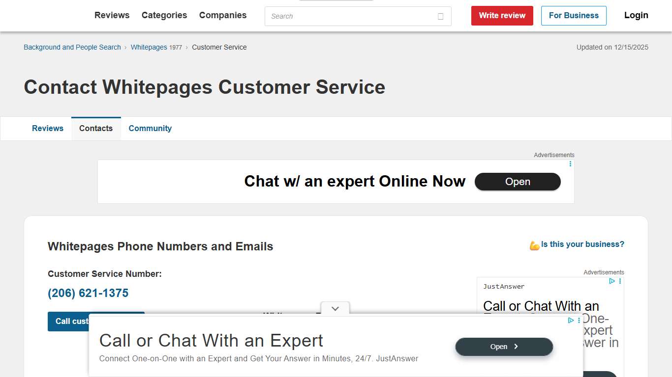 Whitepages Customer Service Phone Number (206) 621-1375, Email, Help Center